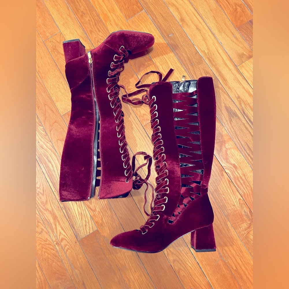 BRAND NEW!!! Burgundy Velvet Boots